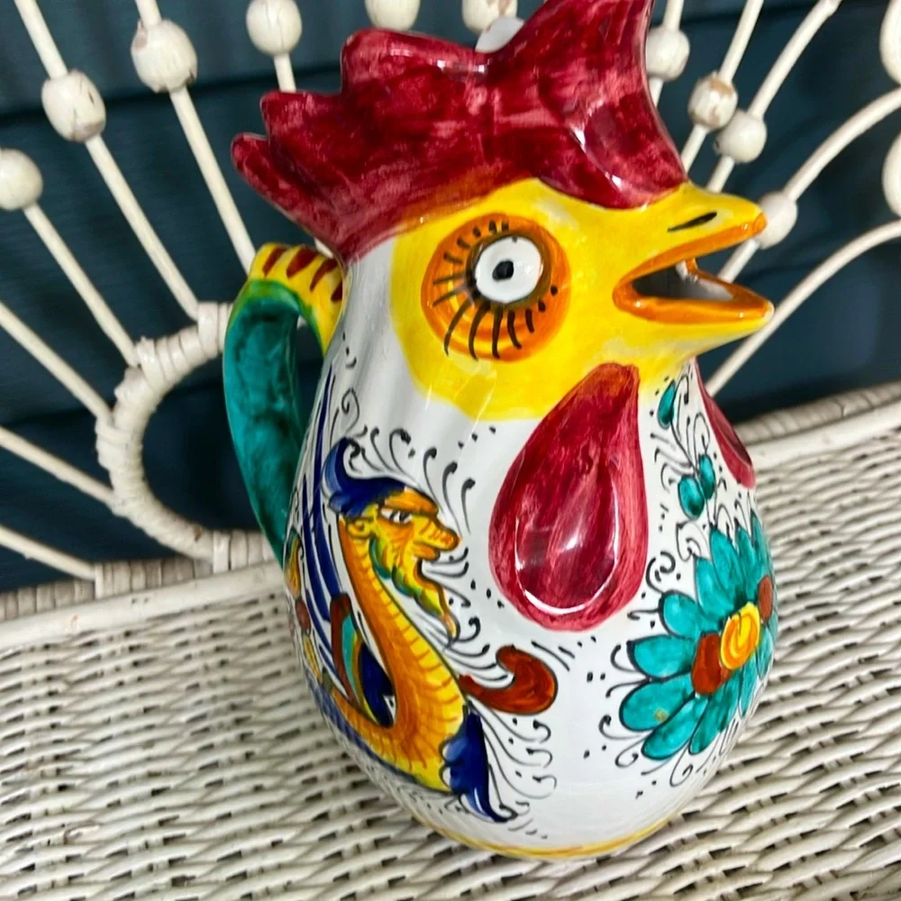 Williams & Sonoma Rooster Pitcher/Creamer In Deruta Style Majolica Inspired